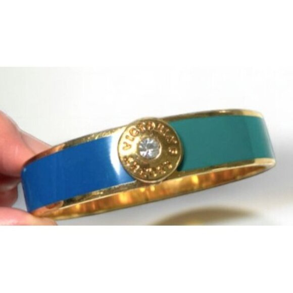 Victoria's Secret Gold-Tone Enamel Cuff Bracelet Green & Blue & Crystal Accent - Picture 2 of 5